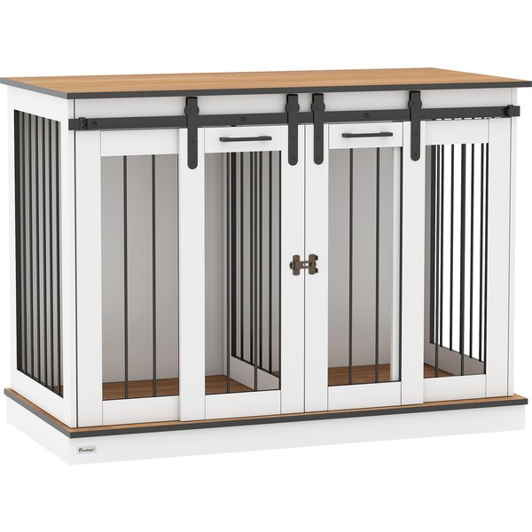 PawHut Hundebox, Haustierbox, Hundehütte mit Zweiraum-Option für Mittelegroße Hunde, Hundebox mit Doppeltüren, Hundehaus, Weiß, 120 x 60 x 88,5 cm Aosom
