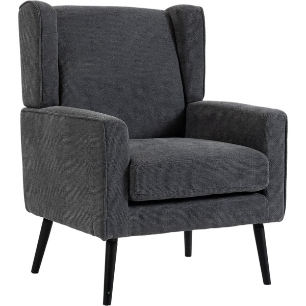Homcom Fauteuil De Chambre En Chenille Style Moderne Mid-Century Avec Pieds En Bois De Caoutchouc, Gris Foncé-image