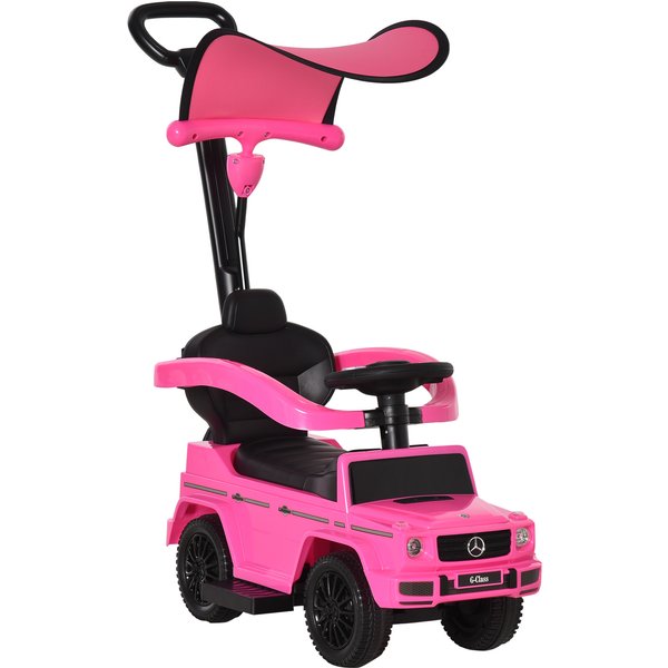 HOMCOM Rutschauto mit Schiebstange Mercedes-Benz G350 Rutschfahrzeug mit Lenkrad 3-in-1 Schiebeauto Kinderfahrzeug mit Hupe Fußstütze Sitzstauraum Kinderauto für Kinder von 18 bis 36 Monaten Rosa Aosom