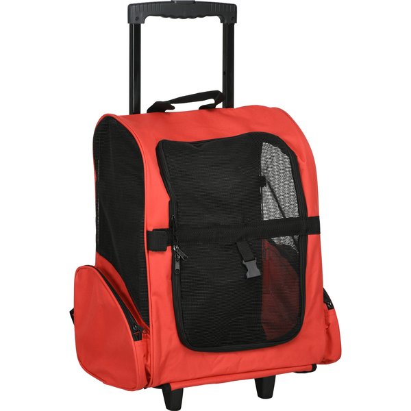 PawHut Hundetrolley Tragetasche Transporttasche für Tiere Trolley 2-in-1 mit Tür und Fenster atmungsaktiv Rot 42 x 25 x 55 cm Aosom