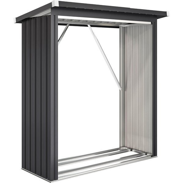 Outsunny Kaminholzregal Außen Stahl 150 x 66,5 x 150 cm erhöhtes Brennholzregal mit Pultdach Schnelle Montage Kaminholzunterstand Gerätehaus Brennholzlager Garten Holzlager für Kaminholz Dunkelgrau Aosom