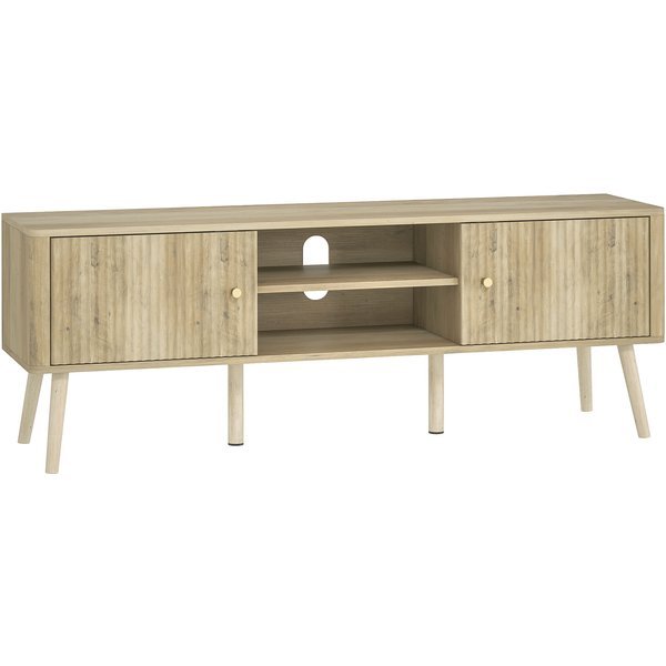 Homcom Meuble Tv, Meuble TéLé Jusqu'à 65 Pouces Avec 2 Portes, 2 Compartiments Ouverts, éTagèRe RéGlable, 140X35X49Cm, ChêNe-image
