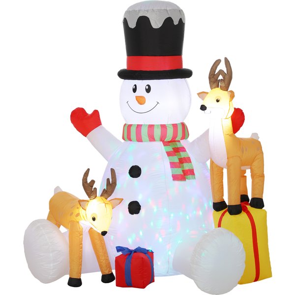 Outsunny Schneemann mit 2 Rentieren, 215 cm Weihnachtsdeko mit LED-Beleuchtung, Gartendeko, Weihnachtsdekoration für Innen- und Außenbereich Aosom