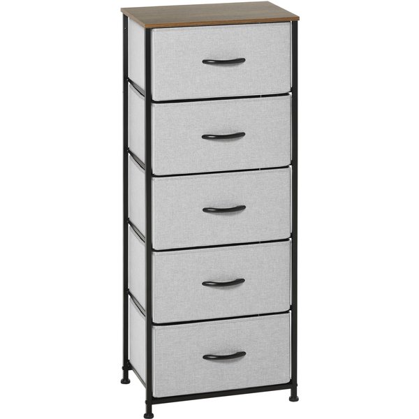 HOMCOM Kommode mit 5 Schubladen aus Stoff Aufbewahrungsschrank Kommodenschrank mit Griffen, Modern-Design Schrank Schubladenschrank Aufbewahrungskommode für Schlafzimmer, Wohnzimmer Grau Aosom
