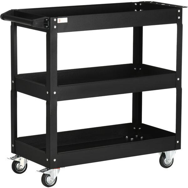 DURHAND Werkstattwagen aus Stahl mit 3 Regalen auf Rollen mit Griff - max. Belastung 150 kg - 83 x 35,3 x 76 cm Schwarz Aosom