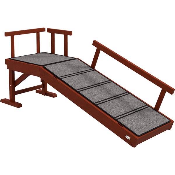 PawHut Hunderampe Haustierrampe mit abnehmbaren Geländern, Rutschfest Kofferraumrampe, Hundeeinstiegshilfe für Haustiere bis 30 kg, 125 x 40 x 56 cm, Grau Aosom