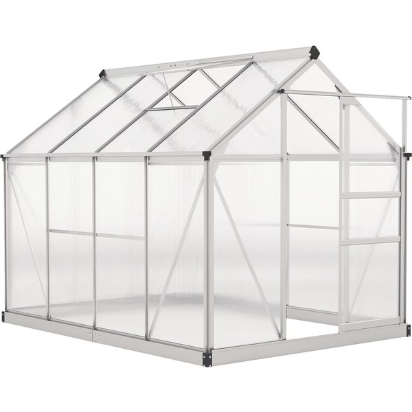Outsunny Gewächshaus Aluminium 4,79m² 190x252x201cm mit Fundament Dachfenster Schiebetür 4 mm Platten, UV-beständig Treibhaus Aufzucht Tomatenhaus Pflanzenhaus Frühbeet für Garten Outdoor Aosom