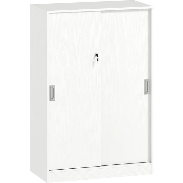 Vinsetto Armoire De Bureau 2 Portes Coulissantes Verrouillables Dim. 80L X 40L X 120H Cm 2 éTagèRes En Bois Blanc-image