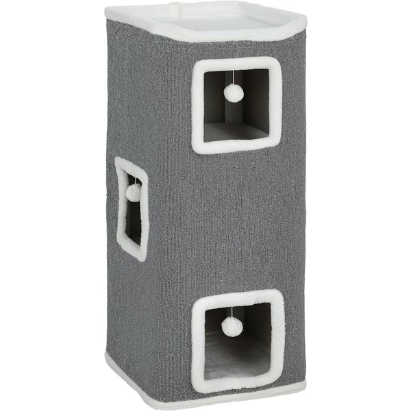 Pawhut Tour Pour Chat 4 Niveaux, Arbre à Chat Stable Boules De Jeu Plateforme SupéRieure Bord En Peluche, 41X 41 X 100 Cm, Gris-image