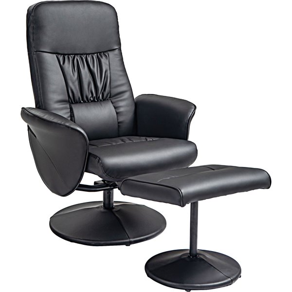 HOMCOM Relaxsessel mit Hocker, Fernsehsessel, TV Sessel mit Liegefunktion, Drehbarer Polstersessel für Wohnzimmer, Schlafzimmer, Kunstleder, Schwarz Aosom