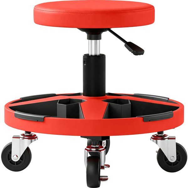 Homcom Tabouret D'atelier Mobile Avec Plateau Hauteur RéGlable De 40-52 Cm Charge 135 Kg Avec Roulettes Pour Garage Rouge-image