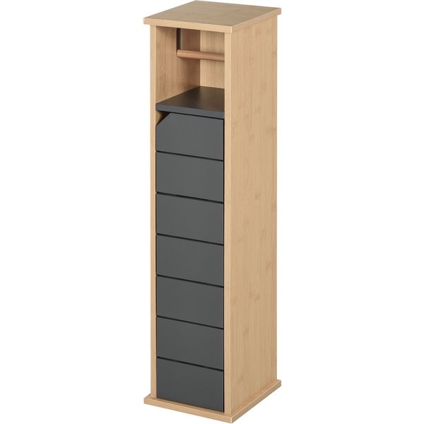 HOMCOM Badezimmerschrank mit höhenverstellbarem Regal Badmöbel mit Tür Toilettenpapier Handtuchhalter versteckter Griff MDF Bambus Braun+Grau Aosom