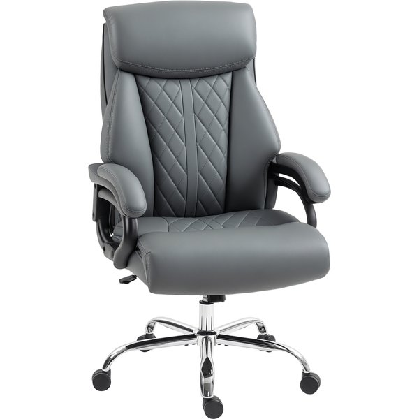 HOMCOM Bürostuhl Ergonomischer Chefsessel aus PU-Leder mit Hoher Rückenlehne, Wippfunktion Höhenverstellbarer Gepolsterter Computerstuhl mit Kopfstütze, Drehbaren Rädern, Anthrazitgrau Aosom