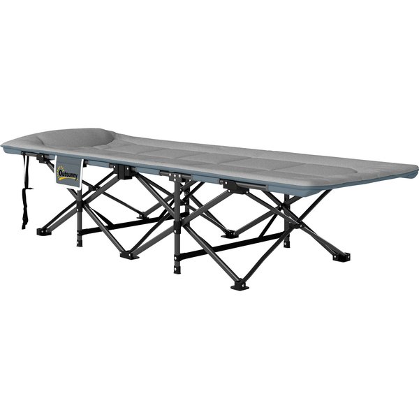 Outsunny Feldbett faltbar Campingbett mit Matratze Kopfkissen Seitentasche 187 x 67 x 37 cm Gästebett bis 150 kg Campingliege für Erwachsene Klappbett für Outdoor, Garten Camping Reisen Grau Aosom