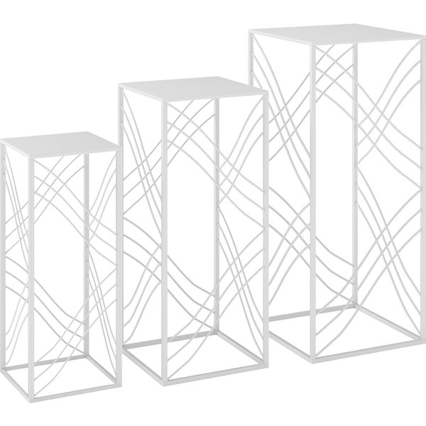 Outsunny 3er-Set Pflanzenständer, 50/60/70 cm hoch Blumenständer, stapelbar Pflanzenregal aus Metall, Blumenregal, Blumenhocker, Blumentopfständer für Wohnzimmer, Garten Balkon Deko, Weiß Aosom