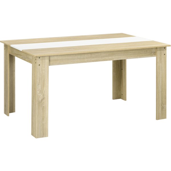 Homcom Table De Salle à Manger Pour 6 Personnes En Bois Aspect Naturel Et Blanc, Dim. 140L X 90L X 75H Cm-image