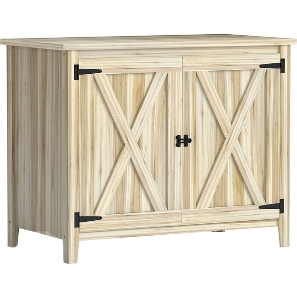 Outsunny Armoire De Jardin En Bois, Placard De Jardin En Bois Avec éTagèRes Et Double Portes, 110 X 60 X 88,5 Cm, Bois Naturel-image