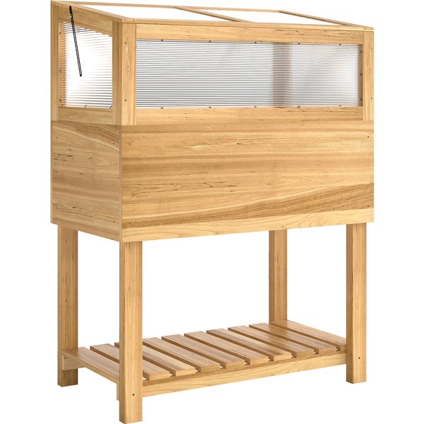 Outsunny Hochbeet mit Frühbeetaufsatz aus Holz erhöhter Pflanzkasten mit aufklappbar Abdeckung Regal Vliesstoff Ergonomisch Gemüsebeet Blumenkasten für Garten Balkon 80x45x108,5cm Naturholz Aosom