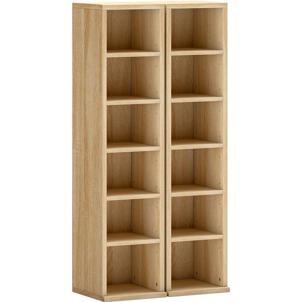 Homcom Lot De 2 éTagèRes Colonnes Armoire De Rangement CD-DVD 12 Compartiments 21 X 22,5 X 88,5 Cm Capacité 204 Cd ChêNe-image