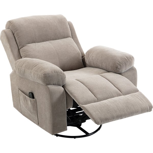 HOMCOM Relaxsessel Fernsehsessel Massagesessel mit Wärme und Massage, 360° Drehbar TV Sessel mit Liegefunktion, Wippfunktion, Chenille-Optik, Fernbedienung, Seitentasche Beige Aosom