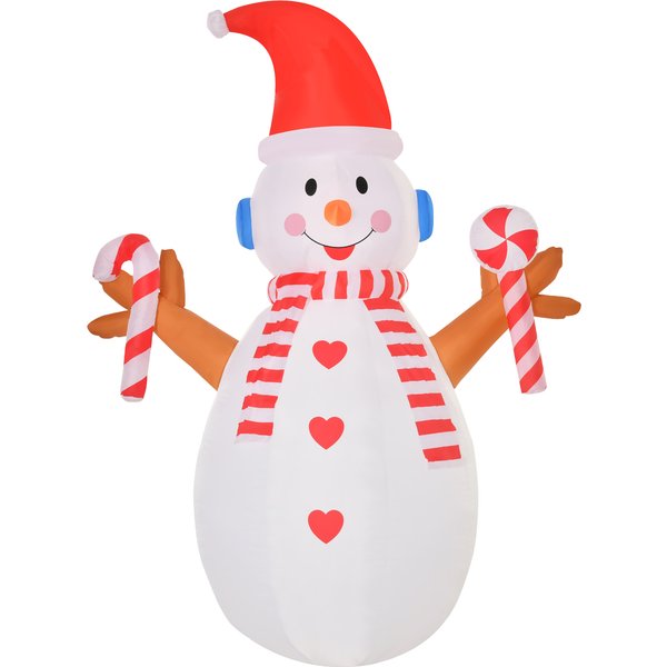 HOMCOM Aufblasbarer Schneemann 240 cm mit rotierender Beleuchtung Weihnachtsdeko für Garten & Party, weiß-rot, 180 x 100 cm Aosom.de