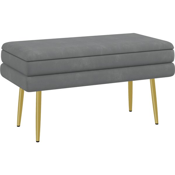 HOMCOM Sitzbank Polsterbank mit Stauraum in Grau, Samtoptik, Bettbank mit Stahlbeinen, Schuhbank für Wohnzimmer & Schlafzimmer 79,5x37,5x43cm Aosom.de