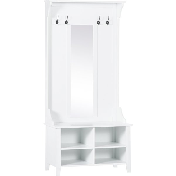 HOMCOM Garderobenständer mit Sitzbank Garderobenset Flurgaderobe 3-in-1 mit Schuhschrank Wandspiegel 4 Haken Weiß 80 x 40 x 170 cm Aosom