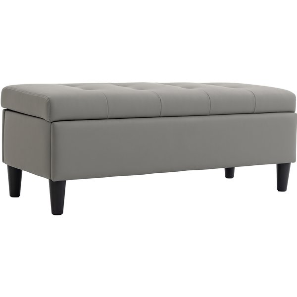 HOMCOM Truhenbank 136L Aufbewahrungs-Pouf Fußhocker Groß 110x41x42cm, Gepolsterte Sitzfläche für 2 Personen, haustierfreundliches Kunstleder, Holzrahmen, 150 kg, Wohnzimmer, Grau Aosom