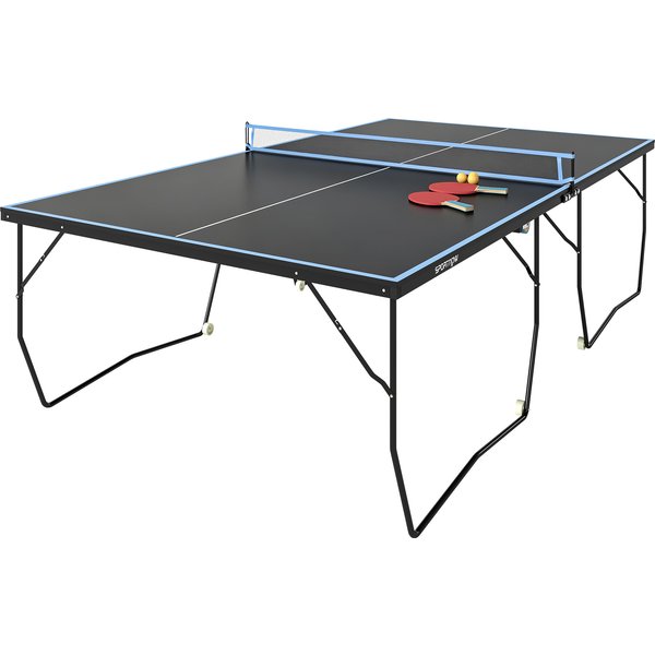 SPORTNOW Tischtennisplatte Outdoor, Klappbar Tischtennistsich mit Netz, Rollen, 2 Tischtennisschlägern und 3 Bällen, Stahl, Schwarz, 274 x 152,5 x 76 cm Aosom