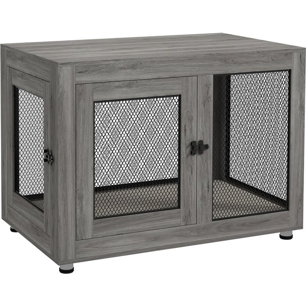PawHut Hundekäfig für Zuhause, Hundebox mit 2 Türen, Waschbaren Kissen, Hundehütte mit Verstellbare Füße, Riegel, für große Hunde bis 30 kg, Grau, 94 x 60 x 71,5 cm Aosom