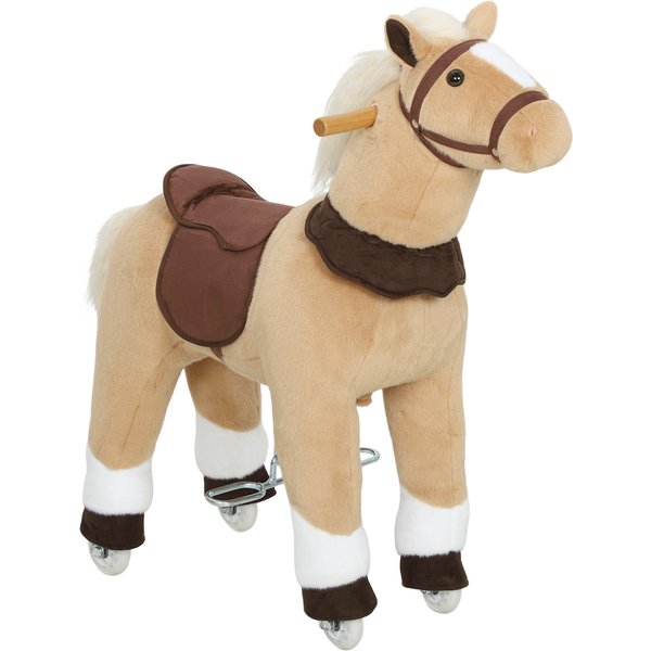 AIYAPLAY Reitpferd, Spielpferd zum Reiten mit Sattel Rollen, 80 cm Stehpferd, Plüschpferd für Kinder 3-5 Jahre, bis 25 kg, Braun Aosom