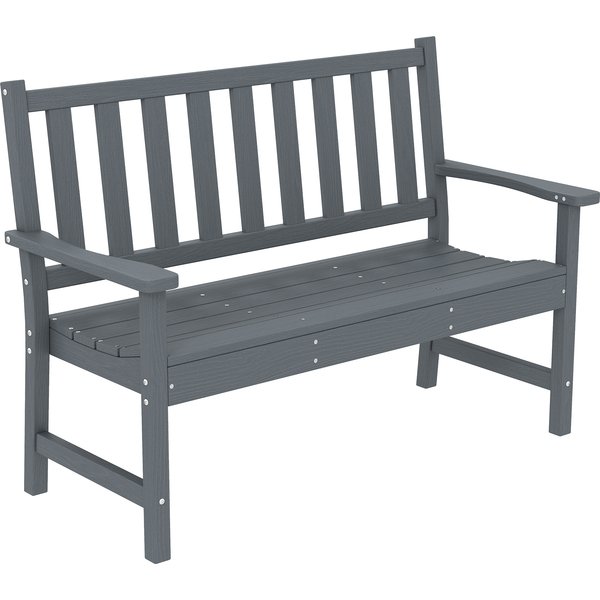 Outsunny Gartenbank 2-Sitzer wetterfest Kunststoff Outdoor Sitzbank mit Lamelldesign Holzoptik Rückenlehne Ergonomisch Balkonbank bis 240kg Parkbank Gartenmöbel für Garten Park 130 x 59 x 91cm Grau Aosom