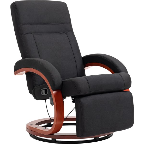 HOMCOM Relaxsessel mit Liegefunktion Fernsehsessel mit hoher Rückenlehne ergonomische Armlehne Fußstütze Holzbasis Leinenoptik, Ruhesessel Liegesessel TV-Sessel für Wohnzimmer Schlafzimmer Schwarz Aosom