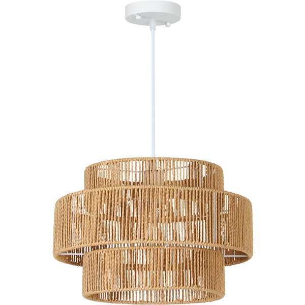 HOMCOM Pendelleuchte Hängelampe mit E27 Fassung, Boho-Stil, Hängeleuchte Deckenlampe mit Lampenschirm aus Hanfseil für Küche, Esszimmer, Hellbraun Aosom