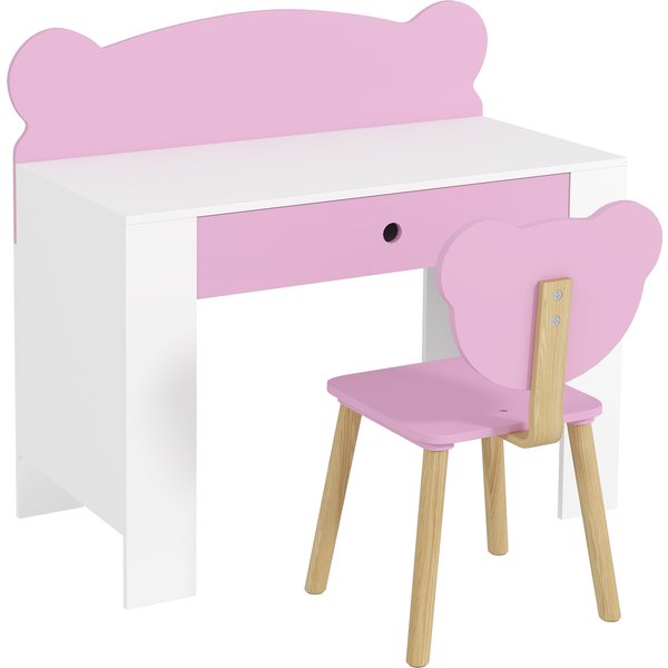 AIYAPLAY Kinderschreibtisch Set mit Tischplatte & Schublade Kinder Schreibtisch und Stuhl mit Bärenform Schülerschreibtisch Kindertisch Jugendschreibtisch für Jungs & Mädchen Rosa Aosom