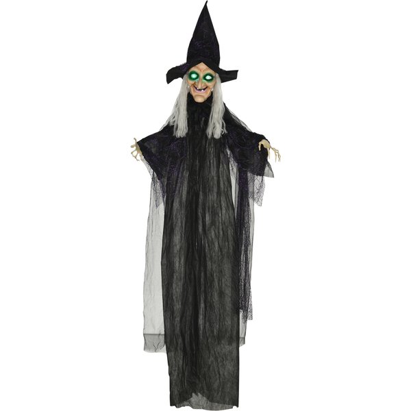 HOMCOM 183cm Halloween Dekoration Halloween-Hexe mit LED-Lichter, Soundfunktion, Haustür Deko mit verstellbare Arme, Garten Dekofigur in Lebensgröße für Party Aosom