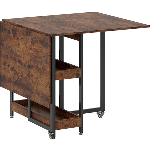 HOMCOM Esstisch Klappbar Küchentisch für 2-4 Personen mit 2 Offenen Ablagen, Mobiler Esszimmertisch Klapptisch für Kleine Räume, Esszimmer, Küche 133,4 x 80 x 75 cm Rustikal-Braun Aosom