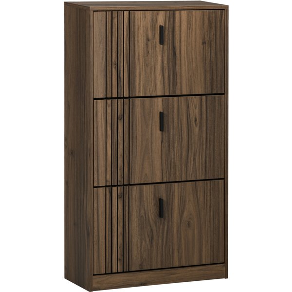 Homcom Meuble à Chaussures à 3 Abattants 18 Paires Grande Capacité Pour EntréE Couloir Salon 63 X 24 X 117 Cm Noyer Foncé-image