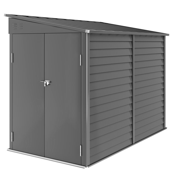 Outsunny Metall Gerätehaus 3,5 m² 143x270x202 cm Geräteschuppen mit Pultdach Abschließbarer Doppeltür, Fundament, Lüftungsschlitzen, Gartenhaus Outdoor Garten Schuppen für Hinterhof Dunkelgrau Aosom