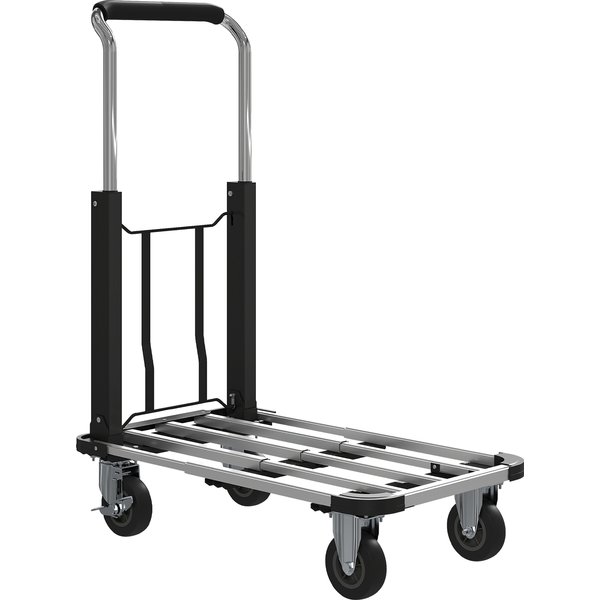 HOMCOM Plattformwagen Transportwagen Klappbar 150 kg Handwagen mit Feststellbremse, ausziehbarer Plattform und verstellbarem Griff Transporthilfe mit Lenkrollen Paketwagen Silber Aosom