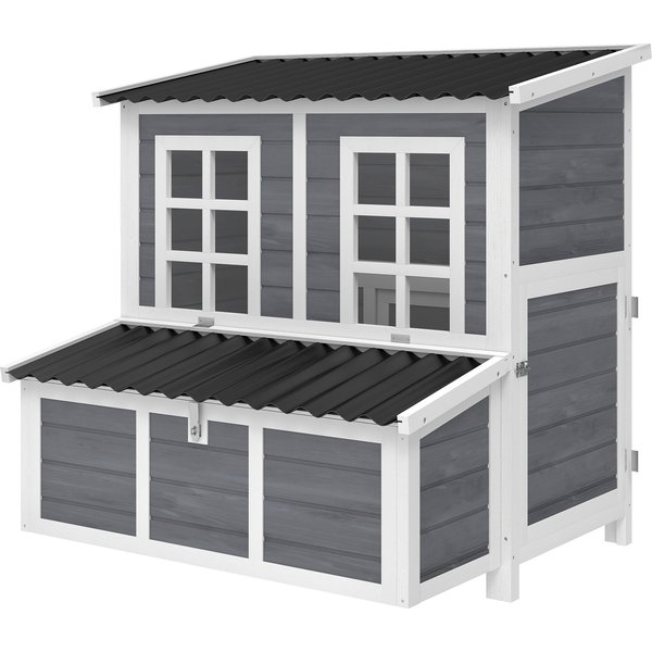 PawHut Hühnerstall aus Tannenholz, Hühnerhaus mit Nestkasten, Geflügelhaus für 4-6 Hühner, Wasserfestes Dach, 100 x 86 x 100 cm, Hellgrau Aosom