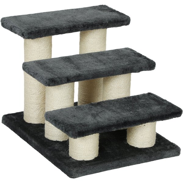 PawHut Tiertreppe für Katzen und Hunde 3-Stufen Hundetreppe Katzentreppe Plüsch Dunkelgrau 45x35x34cm für einfaches Ein- und Aussteigen Aosom.de