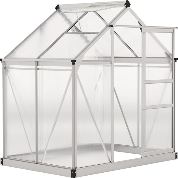 Outsunny Gewächshaus Aluminium 2,51m² 190x132x201cm mit Fundament Dachfenster Schiebetür 4 mm Platten, UV-beständig Treibhaus Aufzucht Tomatenhaus Pflanzenhaus Frühbeet für Garten Outdoor Aosom