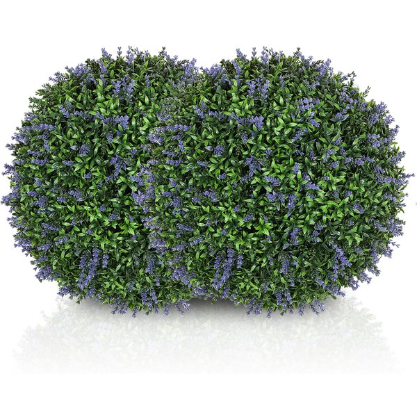 HOMCOM 2er-Set Künstlicher Lavendel, 42 cm Zimmerpflanze, Kunstpflanze in Kugelform, große Dekorative Kunstblumen für Zuhause, Büro, Flur, Garten, Violett+Grün Aosom