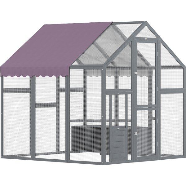 PawHut Hühnerstall Freilaufgehege 1,7x1,8x1,8 m Freigehege mit Schloss Tannenholz Hühnerhaus mit Wasserdichtem, Anti-UV Dach Outdoor Geflügelstall für Hühnerkäfig, 6-8 Hühner, Enten, Kaninchen, Grau Aosom