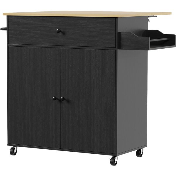 HOMCOM Kitchen Island with Drop Leaf, Rolling Kitchen Storage Trolley on Wheels with Drawer, Spice Rack and Towel Rack, Black
