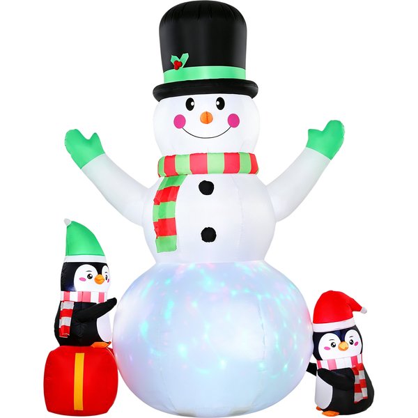 Outsunny Aufblasbar Schneemann 243cm Weihnachtsdekoration mit LED-Beleuchtung, Musik Gartendeko, Weihnachtsbeleuchtung für Innen- und Außenbereich, Garten, Feiertage und Partys Aosom