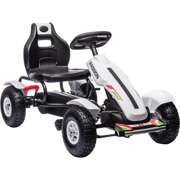HOMCOM Gokart Tretauto mit Handbremse, verstellbarem Sitz, Vor- und Rückwärtsgang, Pedal-Gokart bis 50kg Tretfahrzeug Kinderspielzeug Kinderfahrzeug Kettcar für Kinder 5-12 Jahren Weiß Aosom