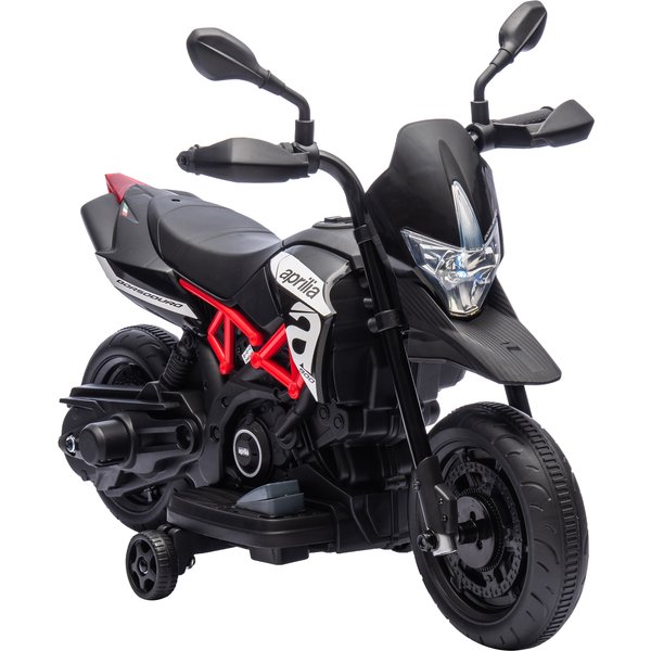 AIYAPLAY 6V Kids Electric Motorbike with Training Wheels, Headlight, Music, Horn for 80-110 cm Height, 18 Months-4 Years, Black
