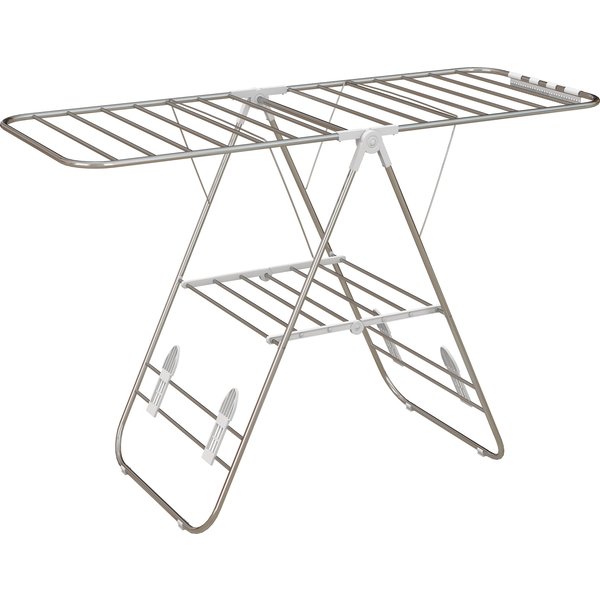 HOMCOM Wäscheständer faltbar & tragbar Flügeltrockner mit Teleskopstangen aus Edelstahl und Kunststoff in Silber und Weiß 146x60,5x98cm Aosom.de